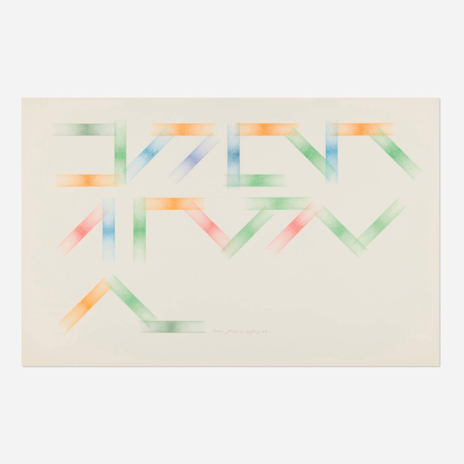 Guy de Cointet, Dr. Johnson is Coughing: Guy de Cointet Dr. Johnson is Coughing c. 1978 colored pencil on Arches image: 20.5 h x 35 w in (52 x 89 cm) sheet: 25.625 h x 40 w in (65 x 102 cm) Titled to lower edge 'Dr. Johnson is Coughing