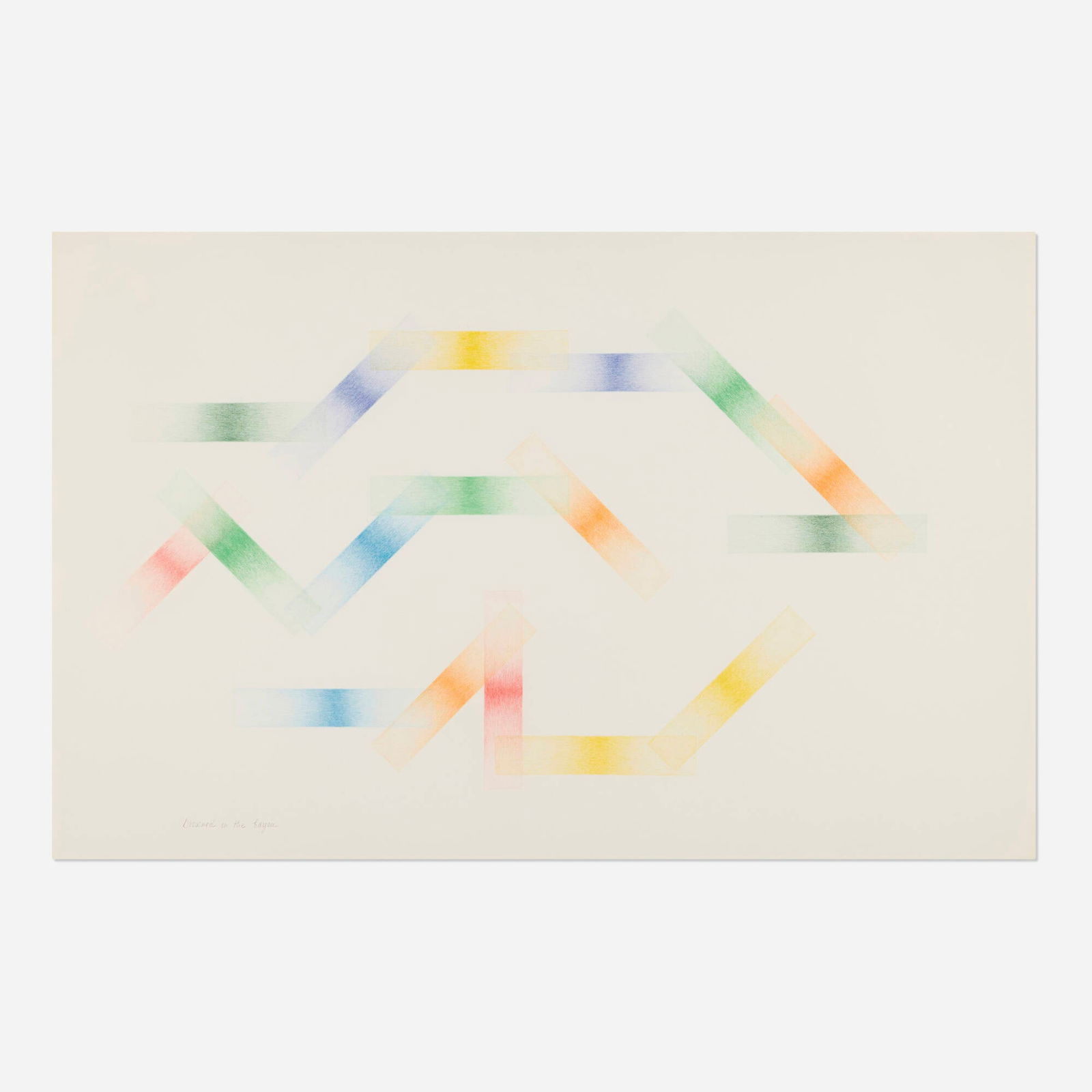 Guy de Cointet, Drowned in the Bayou: Guy de Cointet Drowned in the Bayou c. 1978 colored pencil on Arches image: 19.5 h x 34 w in (50 x 86 cm) sheet: 25.625 h x 40 w in (65 x 102 cm) Titled to lower edge 'Drowned in the bayou'. Sold