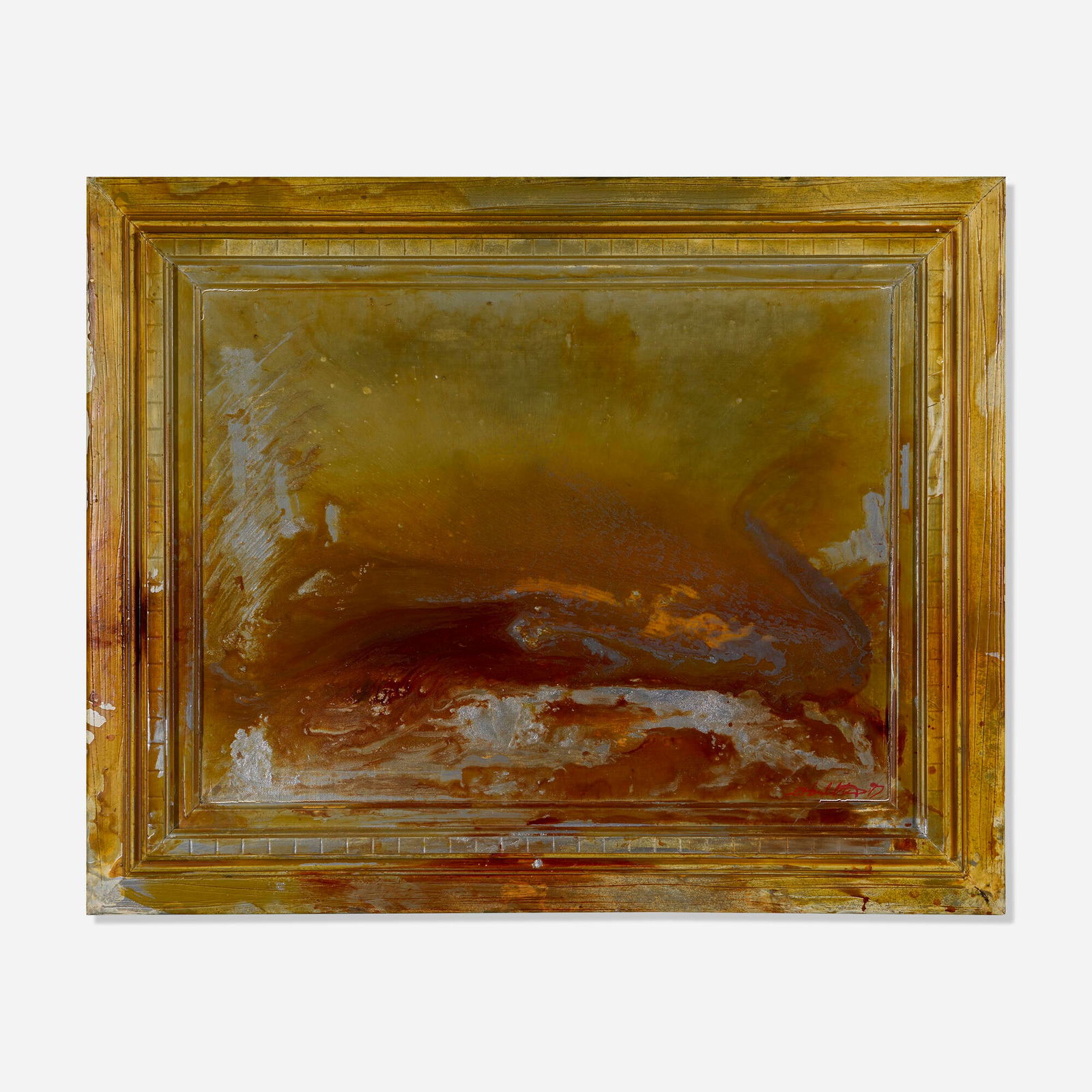 Richard Hambleton, Landscape: Richard Hambleton Landscape 1997 aluminum paint, high gloss varnish and silver on Masonite in artist's painted frame 25.375 h x 31.375 w x 1.625 d in (64 x 80 x 4 cm) Signed and dated to lower