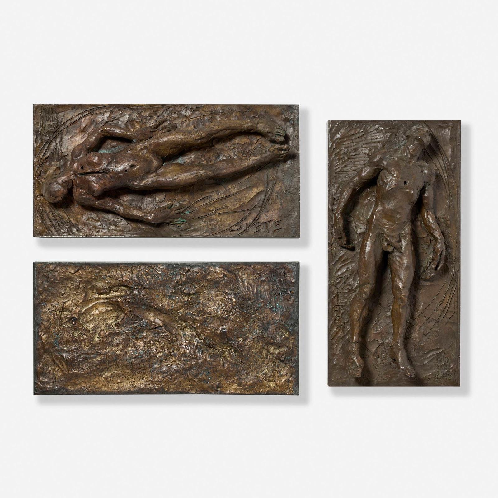 Javier Marin, Anos 7; Anos 8; Sin Figura (three works): Javier Marin Anos 7; Anos 8; Sin Figura (three works) 2005 cast bronze 23.75 h x 11.75 w x 6.5 d in (60 x 30 x 17 cm) 23.75 h x 11.75 w x 5.5 d in (60 x 30 x 14 cm) 23.625 h x 11.75 w x 3 d in (60
