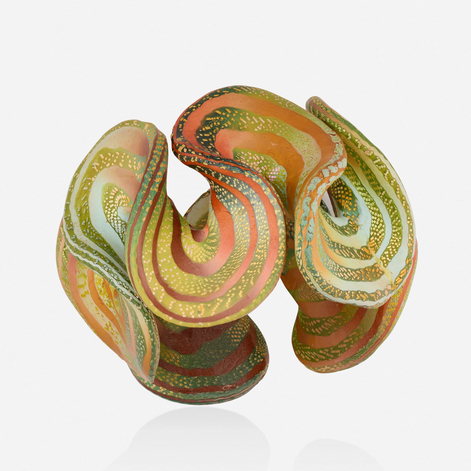 Ford Forlano, Polymer clay bracelet: Ford Forlano Polymer clay bracelet Designed with undulating patterned polymer clay Inner circ. 7.75 in, width 2.75 in; Gross weight 64.6 dwts This work will ship from Lambertville, New Jersey.