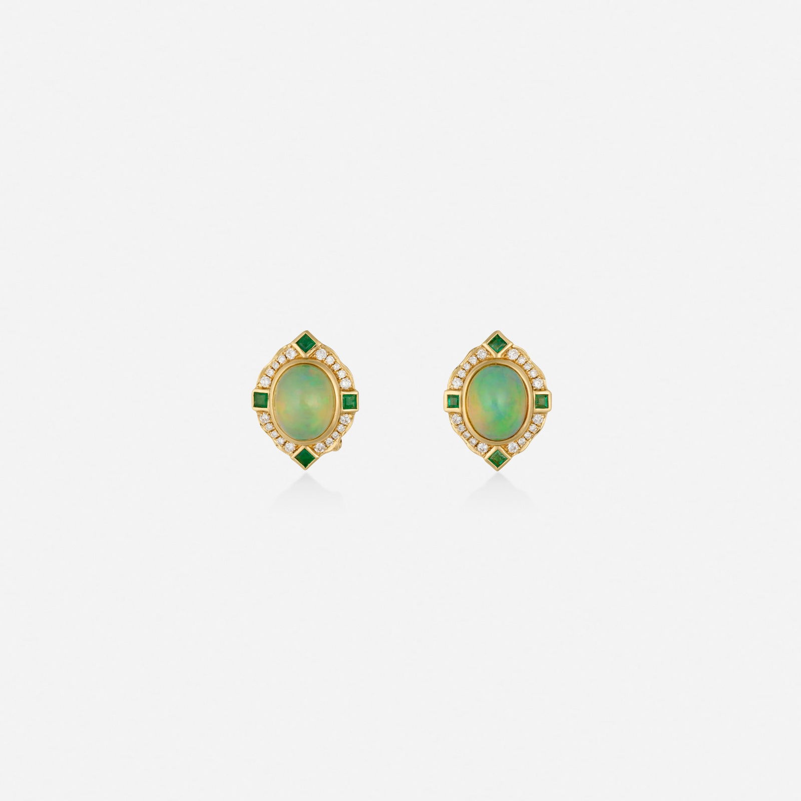 Opal, emerald, and diamond earrings (1 of 2)
