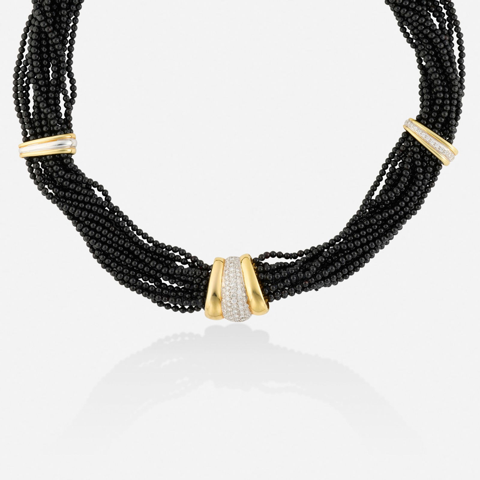 Black onyx, diamond, and bicolor gold necklace (1 of 2)