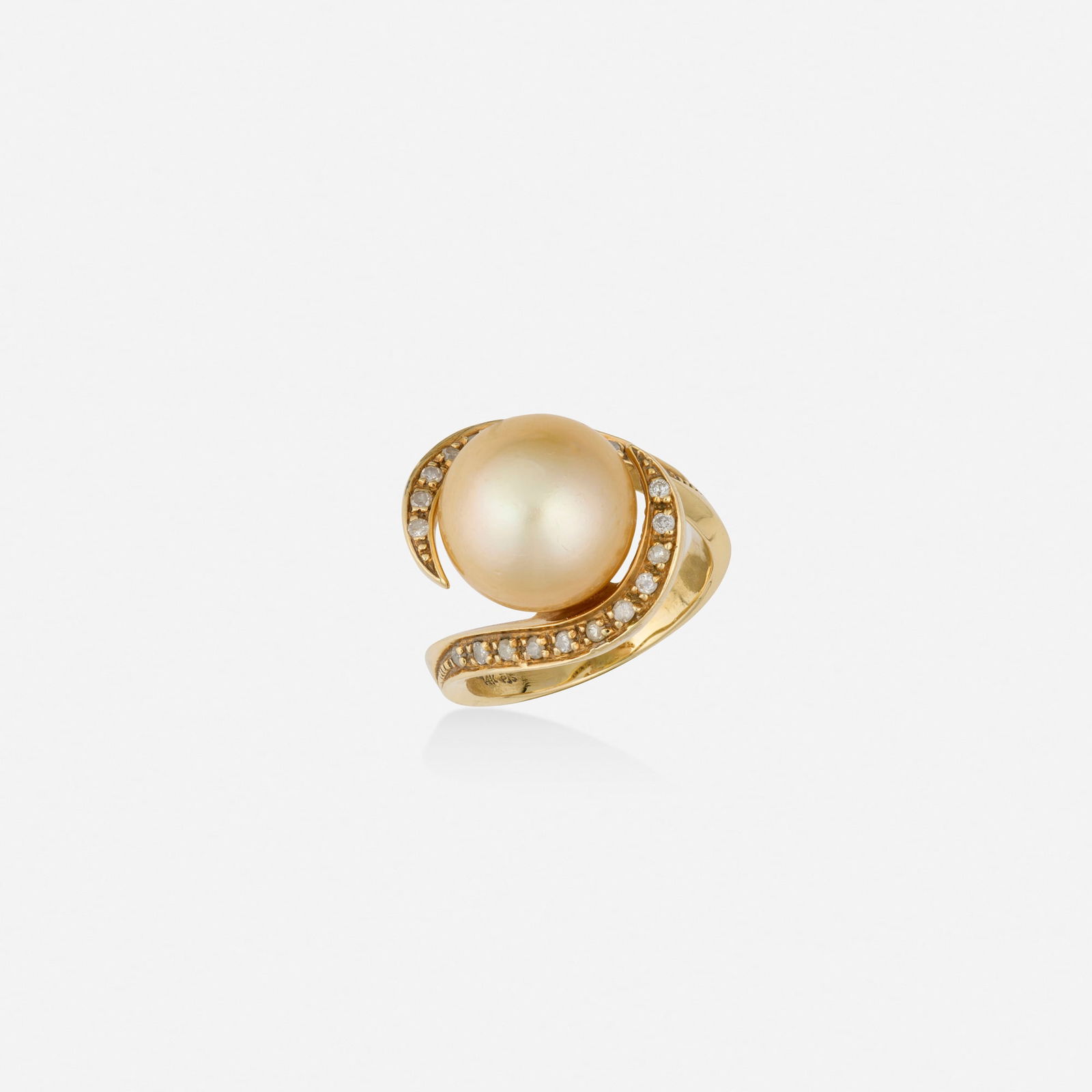 Cultured pearl, diamond, and gold ring (1 of 1)