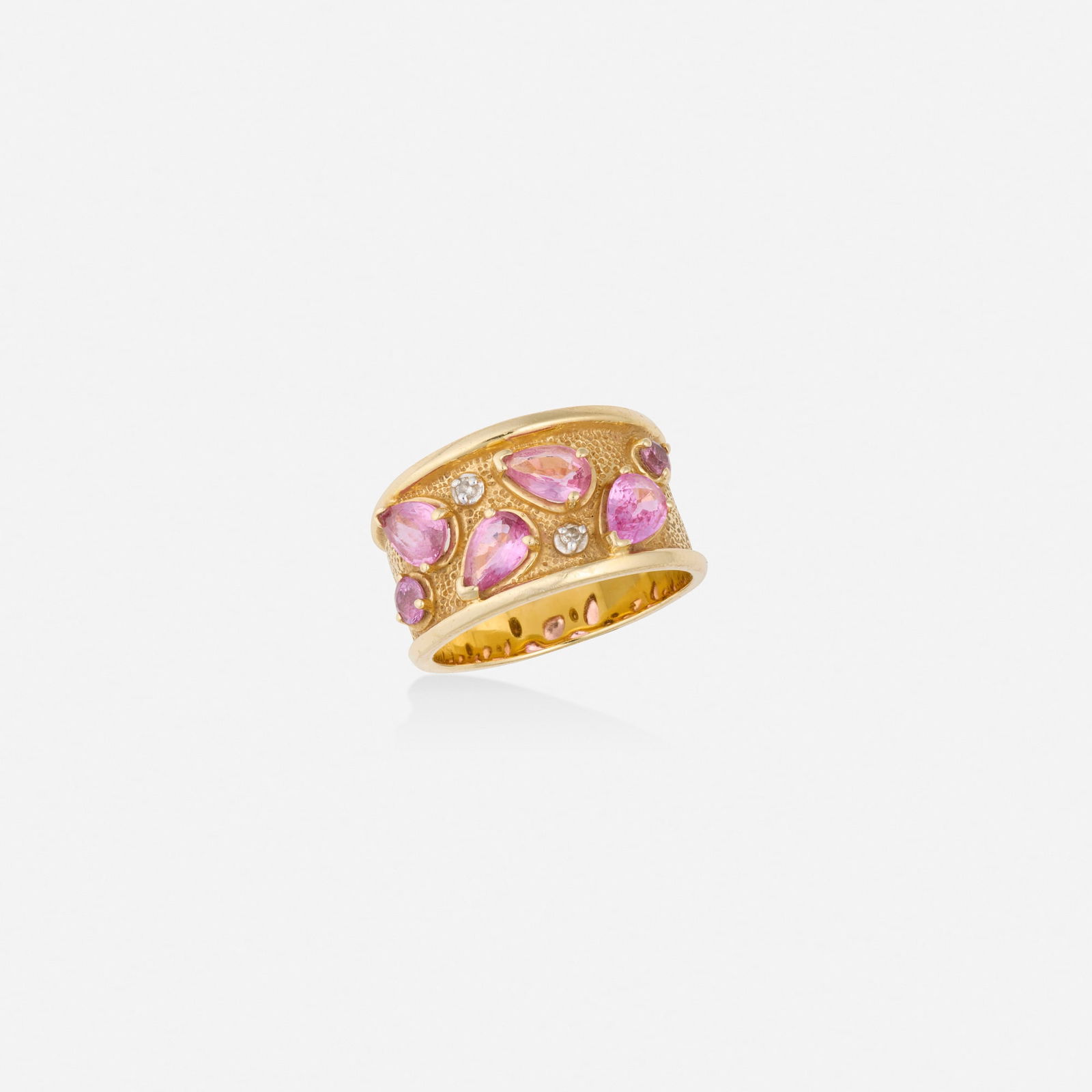 Pink sapphire, diamond, and gold ring (1 of 1)