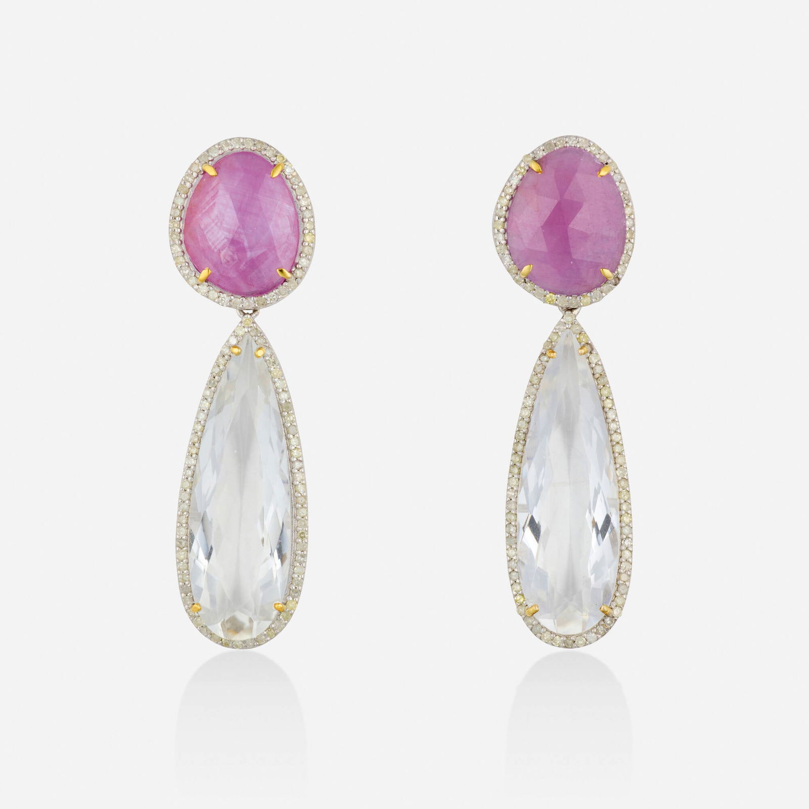 Pink sapphire, rock crystal, and diamond earrings (1 of 2)