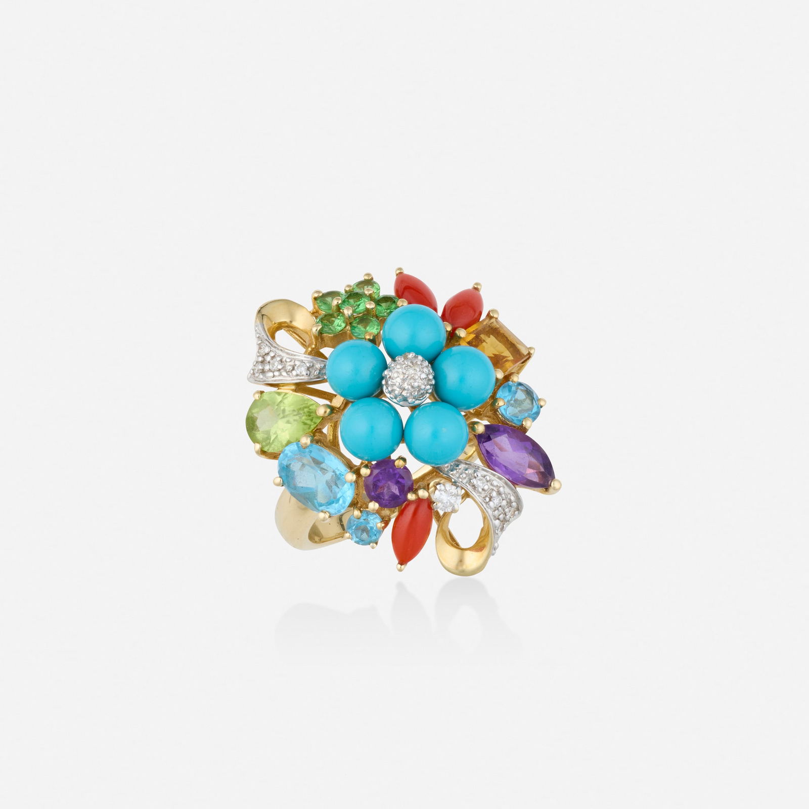 Multi-gem, diamond, and gold ring (1 of 1)