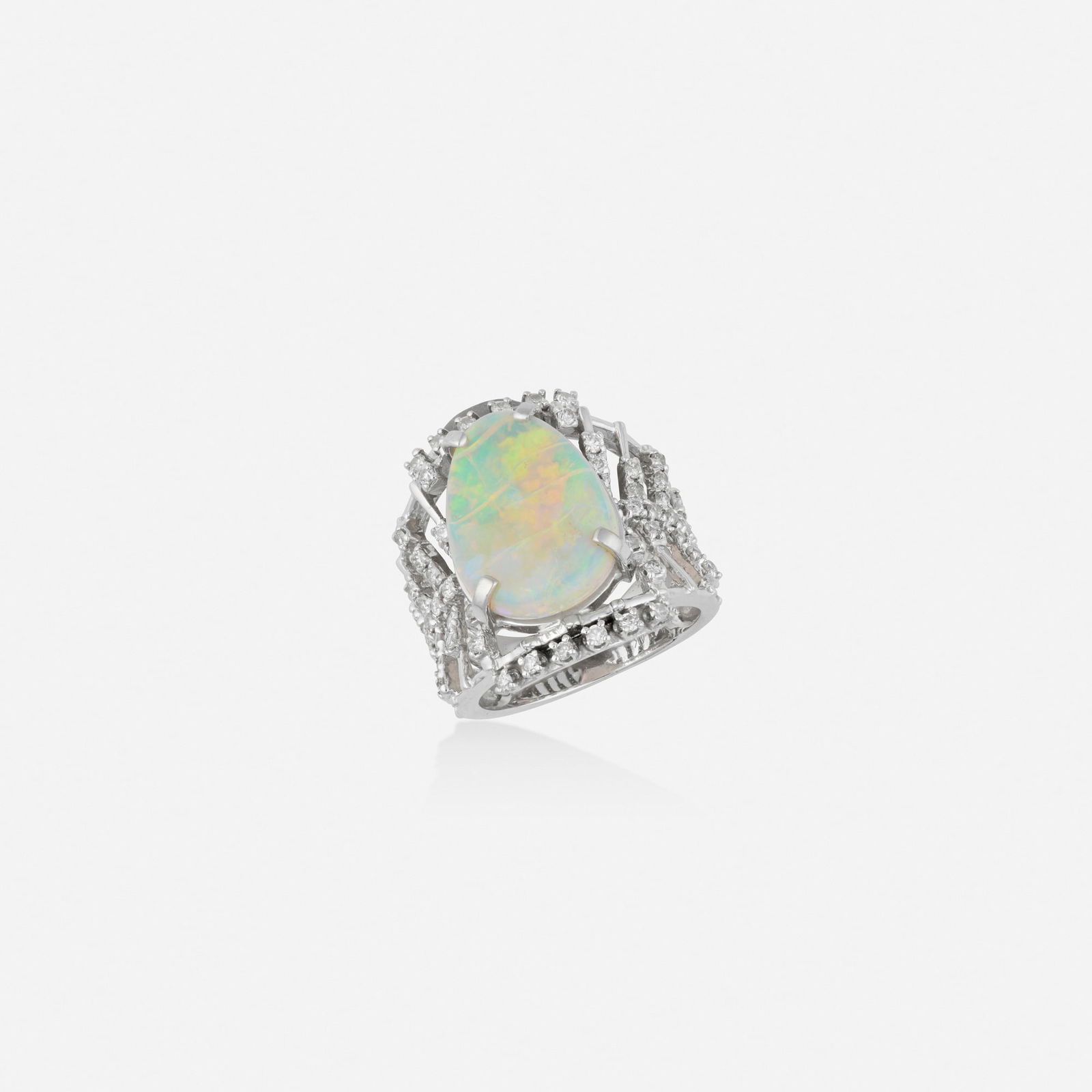 Opal, diamond, and white gold ring (1 of 2)