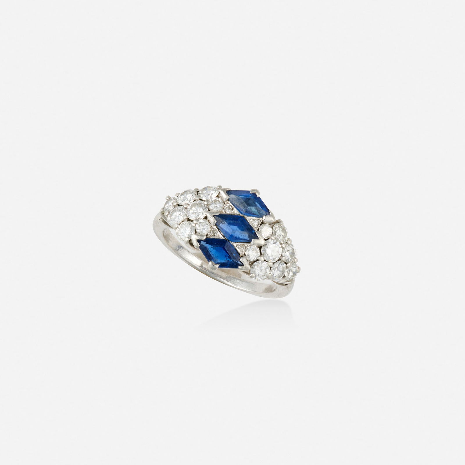 Synthetic sapphire, diamond, and platinum ring (1 of 1)