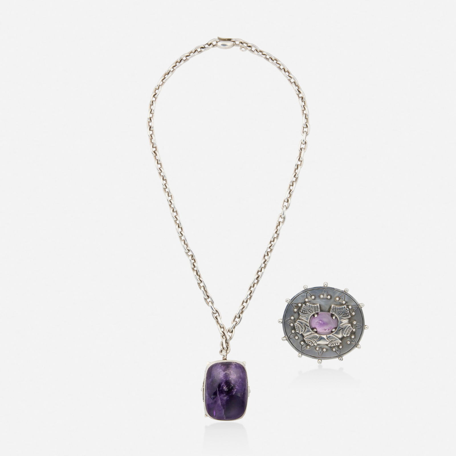 William Spratling, Amethyst and silver necklace and brooch (1 of 3)