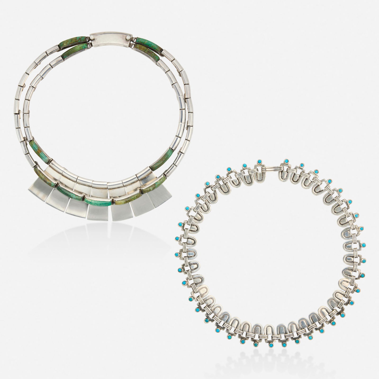 Hector Aguilar, Two silver and hardstone necklaces: Hector Aguilar Two silver and hardstone necklaces The present work is from the collection of Sandraline Cederwall, author of Spratling Silver, published by Chronicle Books in 2000. One execptional