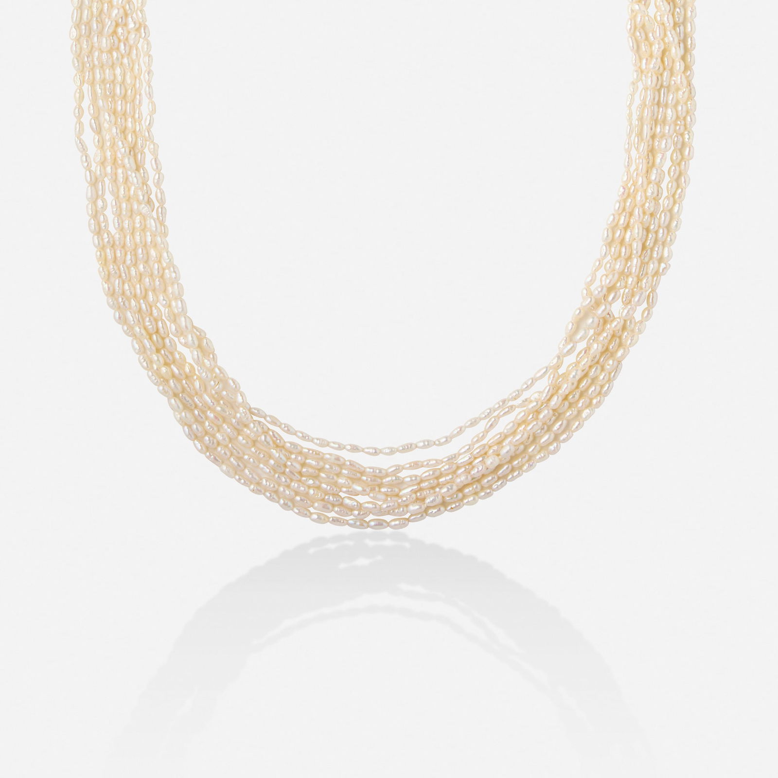 Freshwater cultured pearl, diamond, and gold necklace (1 of 2)