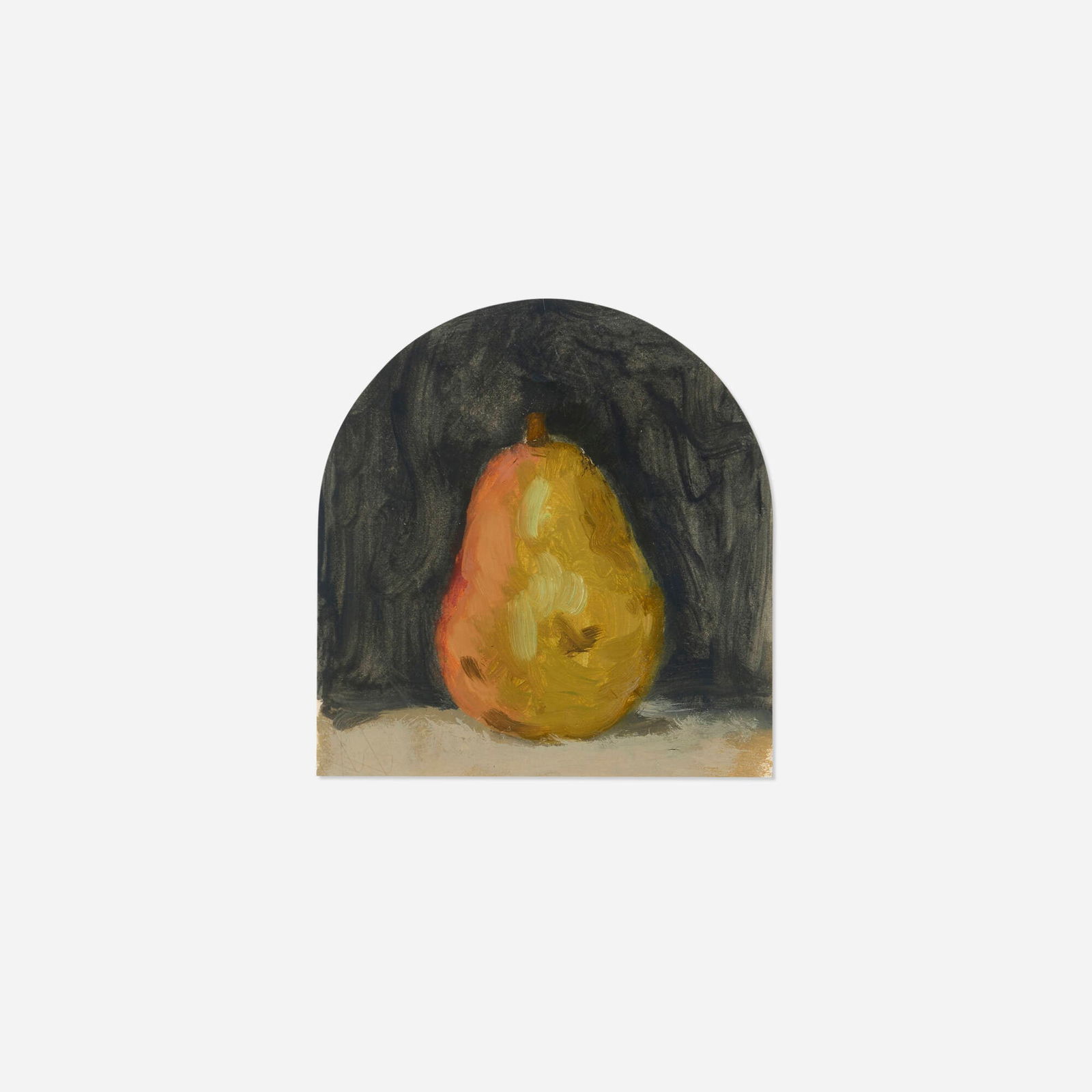 Robert Kulicke, Pear on Table Against a Black Background, Arched: Robert Kulicke Pear on Table Against a Black Background, Arched oil on paper 10.5 h x 7.875 w in (27 x 20 cm) Signed to lower right 'RMK'. Provenance: Estate of the artist | Thence by descent 