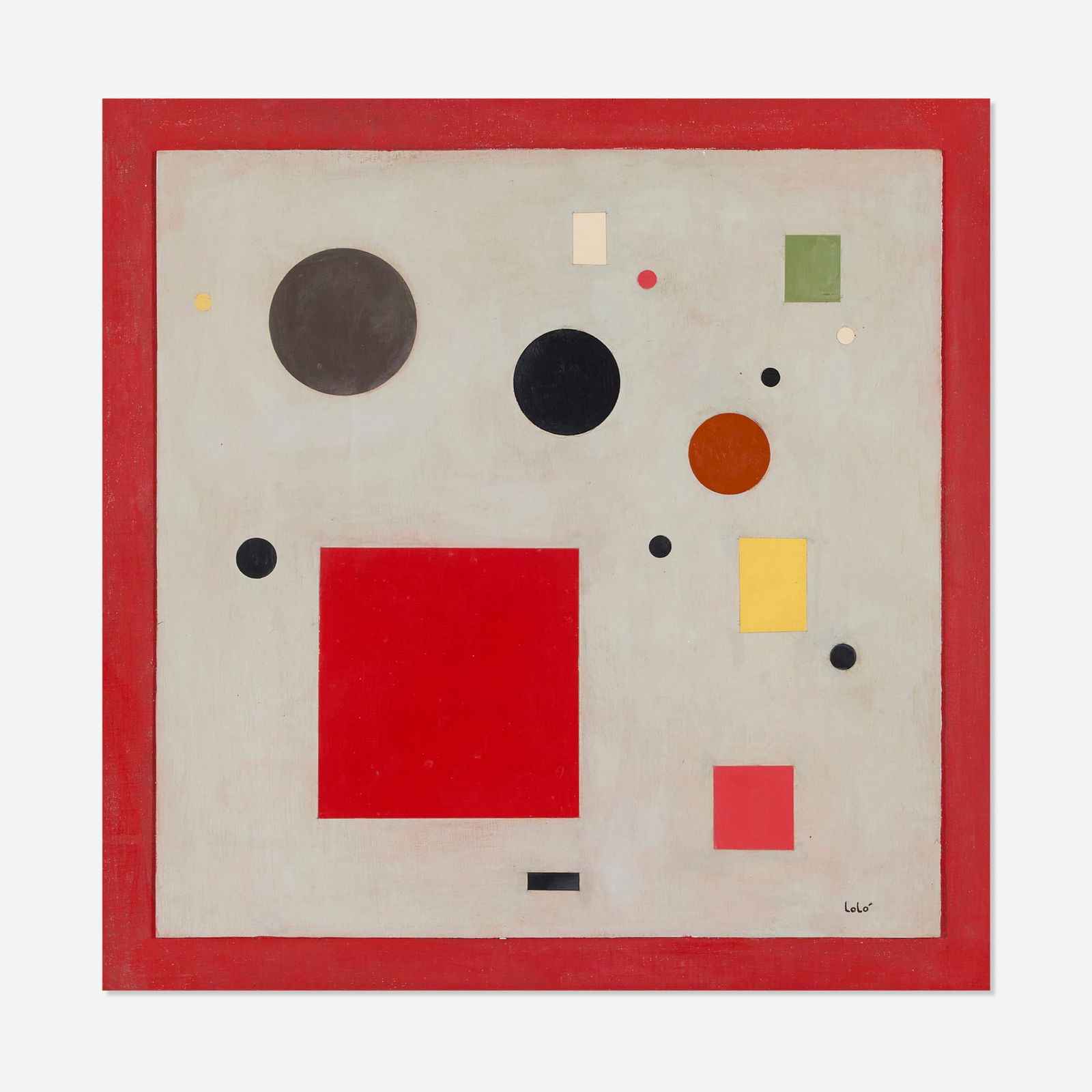 Lolo Soldevilla, Untitled: Lolo Soldevilla Untitled c. 1955 mixed media on canvas laid to board 28 h x 28 w in (71 x 71 cm) Signed to lower right 'Lolo'. Sold with a certificate of authenticity from Roberto Cobas Amate. 