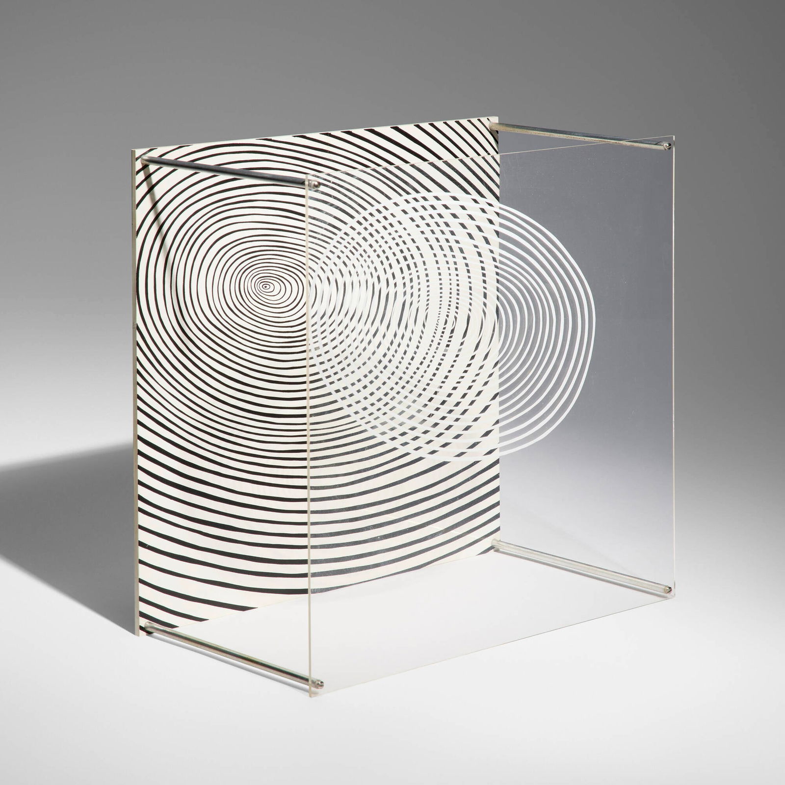 Jesus Rafael Soto, Espiral (from the Sotomagie series): Jesus Rafael Soto Espiral (from the Sotomagie series) 1967 screenprint on acrylic, aluminum 13.375 h x 13.5 w x 7 d in (34 x 34 x 18 cm) Signed and numbered to artist's label to verso '74/100