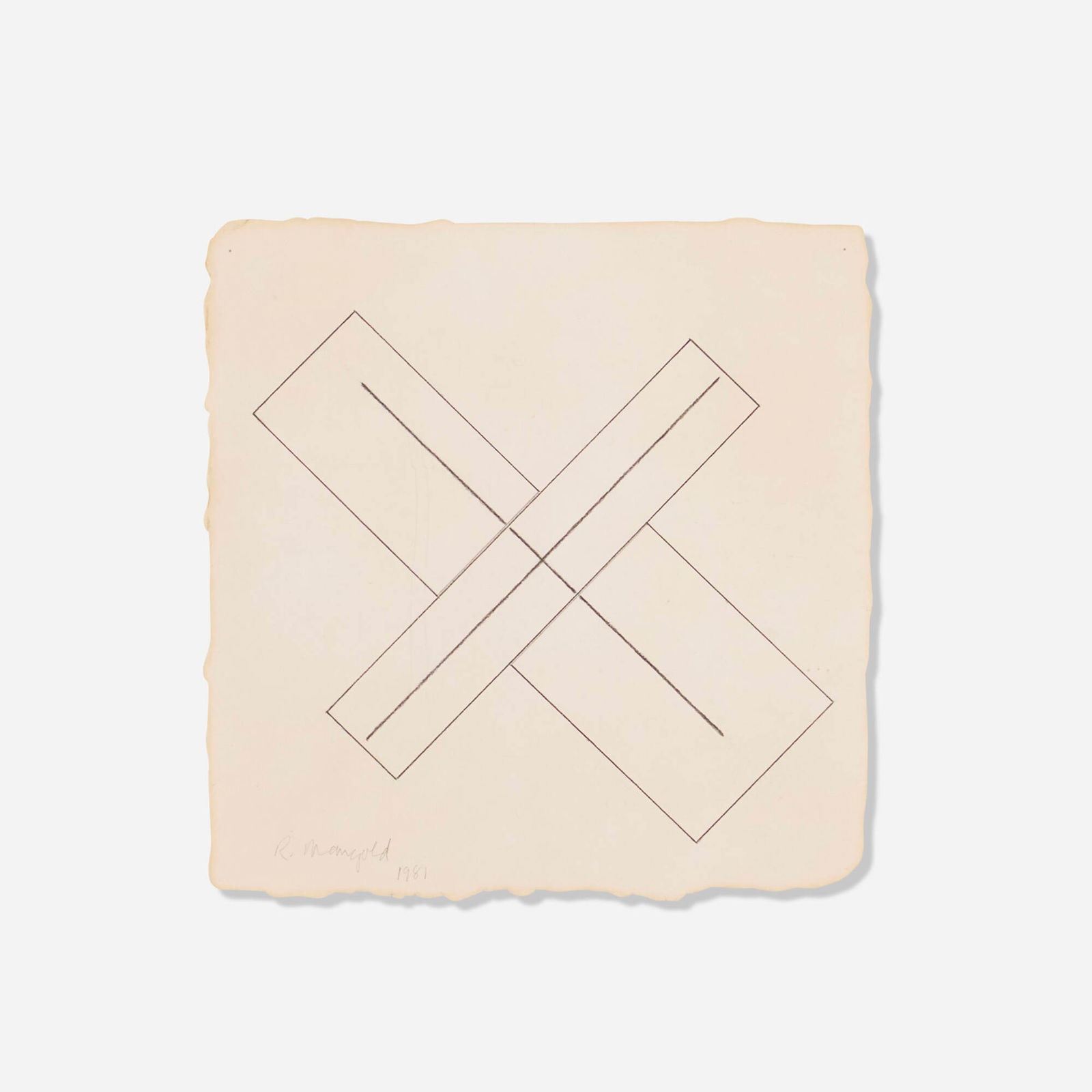Robert Mangold, Untitled: Robert Mangold Untitled 1981 graphite on paper 10.25 h x 10.25 w in (26 x 26 cm) Signed and dated to lower right 'R. Mangold 1981'. Provenance: Michael Kohn Gallery, Los Angeles | Manny Silverman