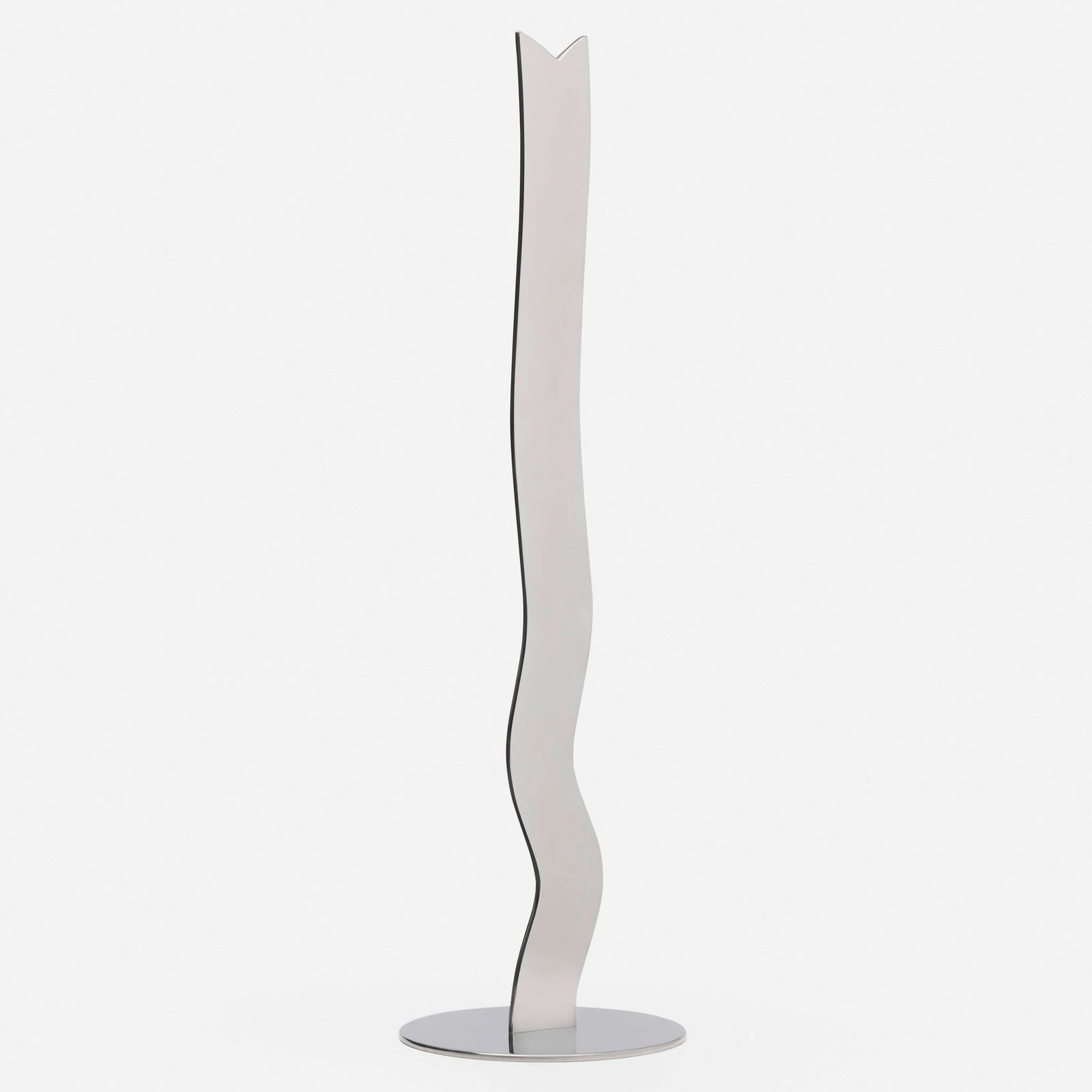 Heinz Mack, Kleine Flamme: Heinz Mack Kleine Flamme 1990 stainless steel 26 h x 7.5 dia in (66 x 19 cm) Etched signature, date and number to top of base 'Mack 90 4/36'. This work is number 4 from the edition of 36 published