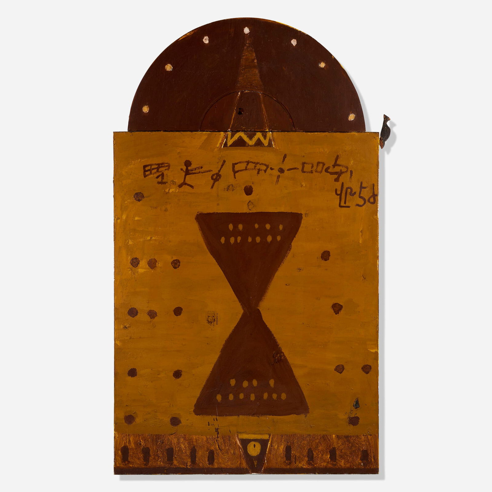 Ouattara Watts, The Joy of Shaman: Ouattara Watts The Joy of Shaman 1990 acrylic, dry pigment, sand and collage on canvas and wood construction 76.5 h x 46.5 w in (194 x 118 cm) Provenance: Vrej Baghoomian Gallery, New York |The