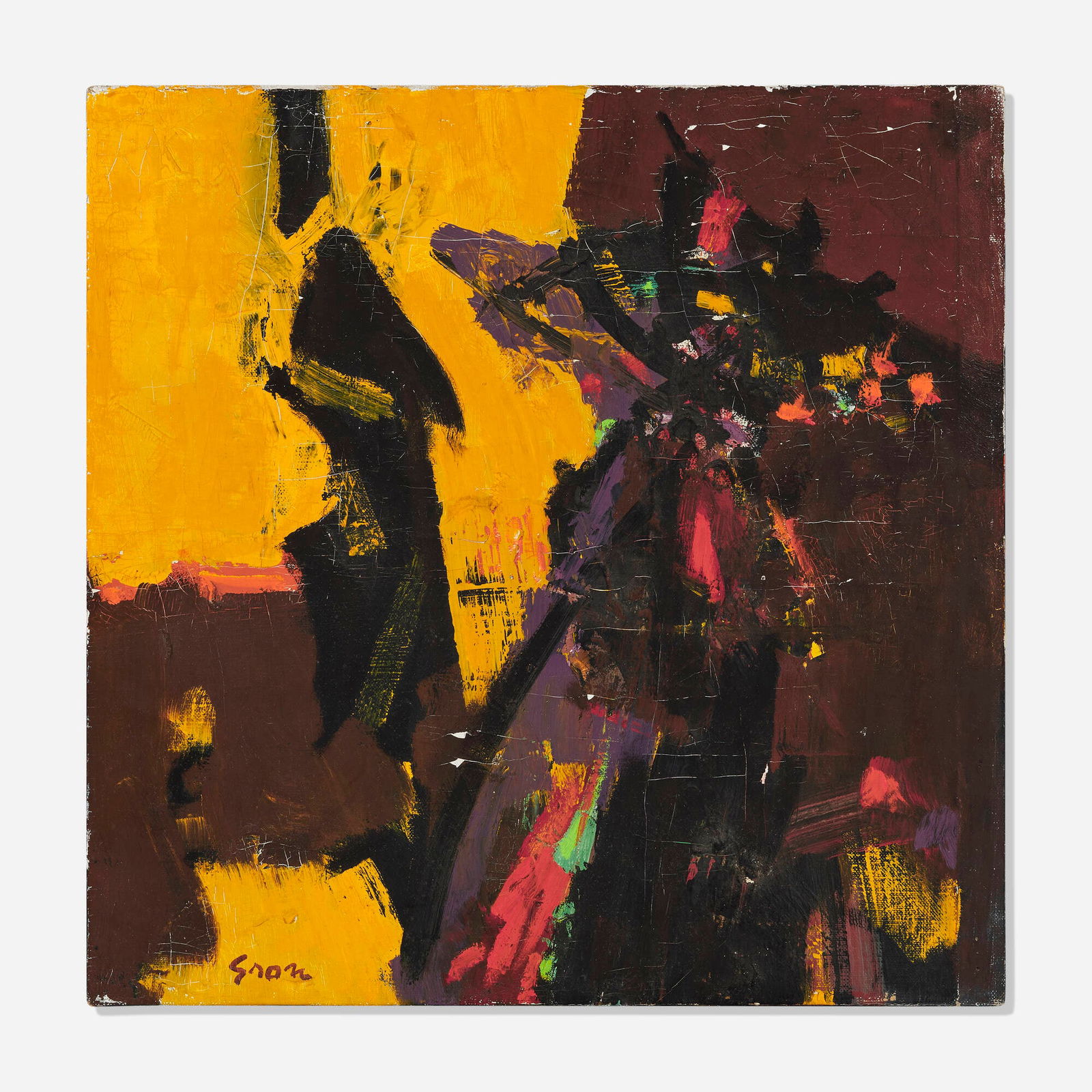 Sidney Gross, Untitled: Sidney Gross Untitled 1953 oil on canvas 20 h x 20 w in (51 x 51 cm) Signed to lower left 'Gross'. Dated to verso '53'. This work will ship from Chicago, Illinois.