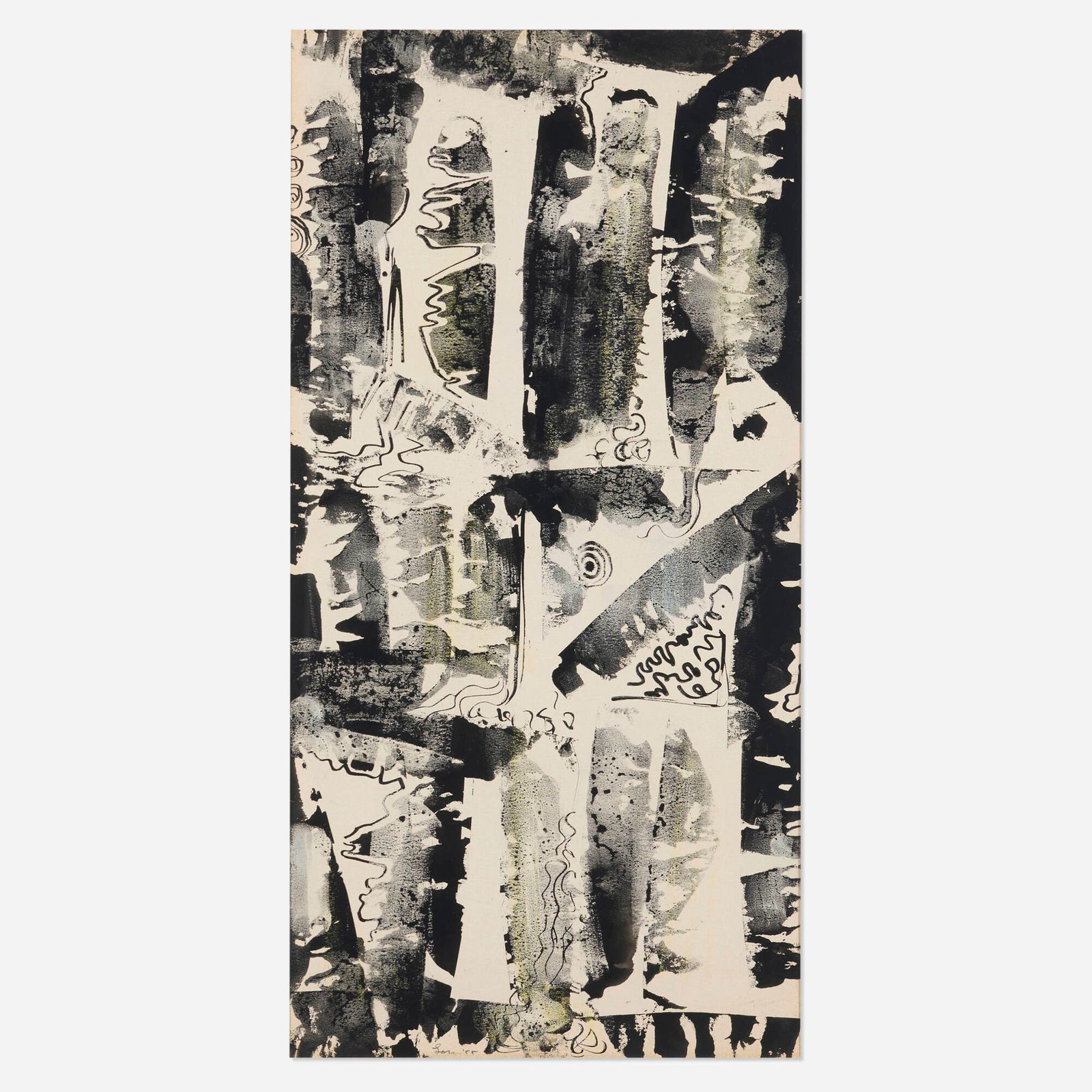 Erle Loran, Waterfalls and Granite: Erle Loran Waterfalls and Granite 1955 ink and wax on paper sight: 29 h x 14 w in (74 x 36 cm) Signed and dated to lower edge 'Loran 55'. Provenance: Gallery Paule Anglim, San Francisco | Private