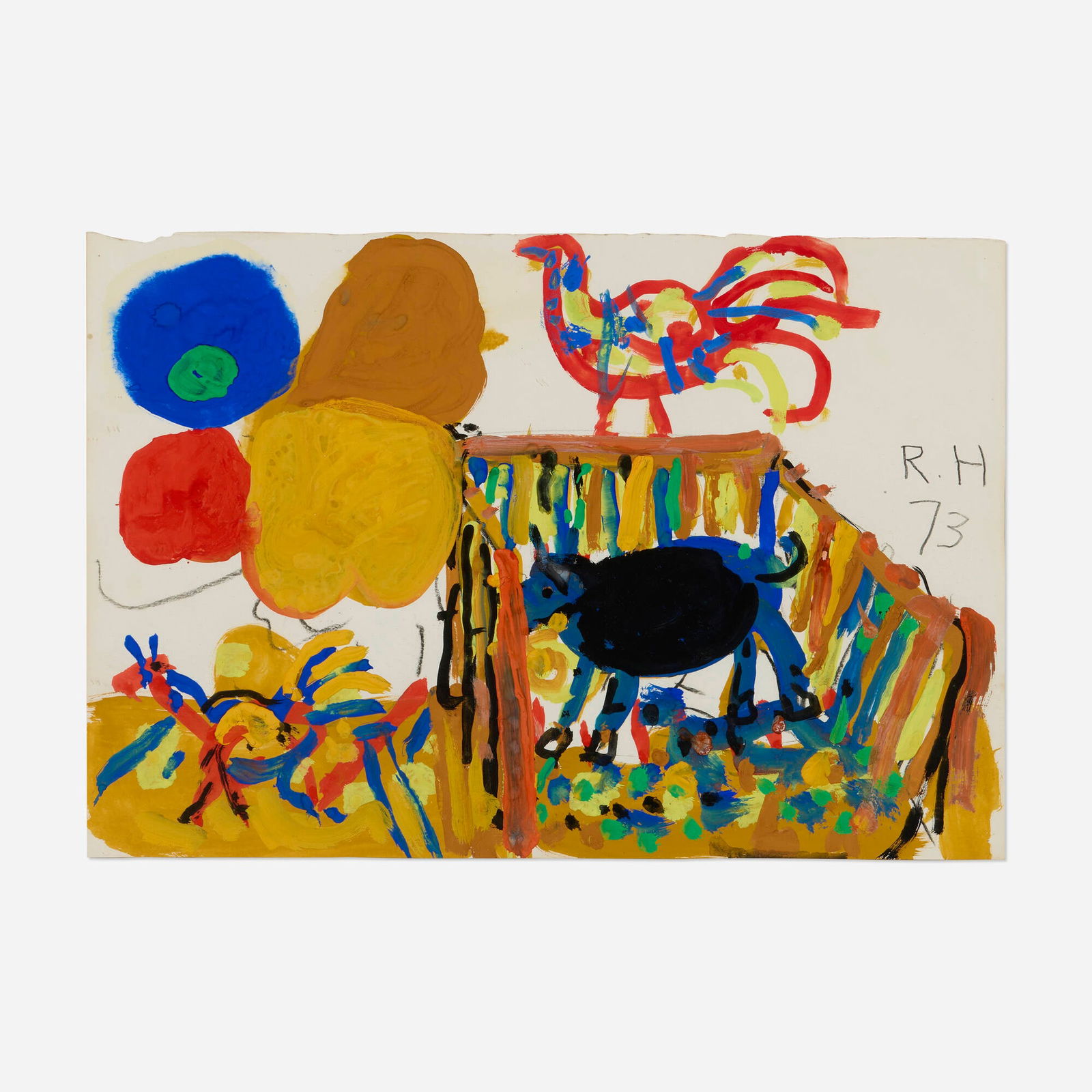 Roger Hilton, Untitled: Roger Hilton Untitled 1973 gouache and graphite on paper 15 h x 22 w in (38 x 56 cm) Signed and dated to right edge 'R.H 73'. This work will ship from Lambertville, New Jersey.