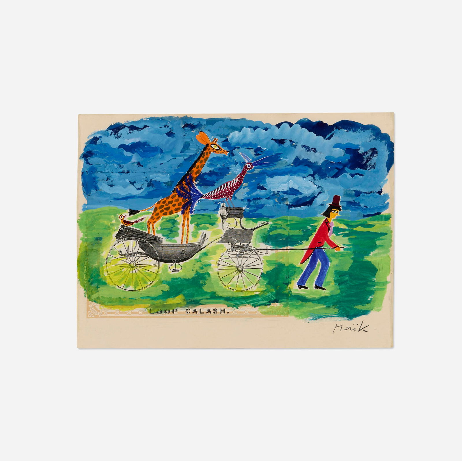 Henri Hecht Maik, Loop Calash: Henri Hecht Maik Loop Calash gouache and collaged paper on paper 10.625 h x 13.625 w in (27 x 35 cm) Signed to lower right 'Maik'. Provenance: Wally Findlay Galleries | Private Collection This