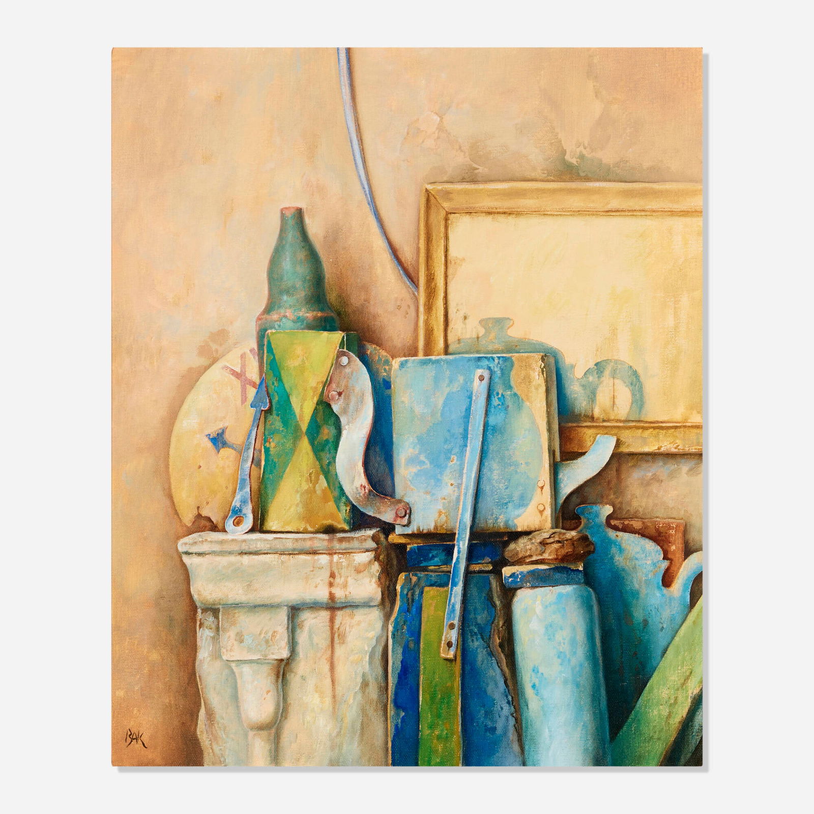 Samuel Bak, Still Life with Blue Teapot: Samuel Bak Still Life with Blue Teapot oil on canvas sight: 17.625 h x 14.5 w in (45 x 37 cm) Signed to lower left 'Bak'. Provenance: Pucker/Safrai Gallery, Boston | Private Collection This