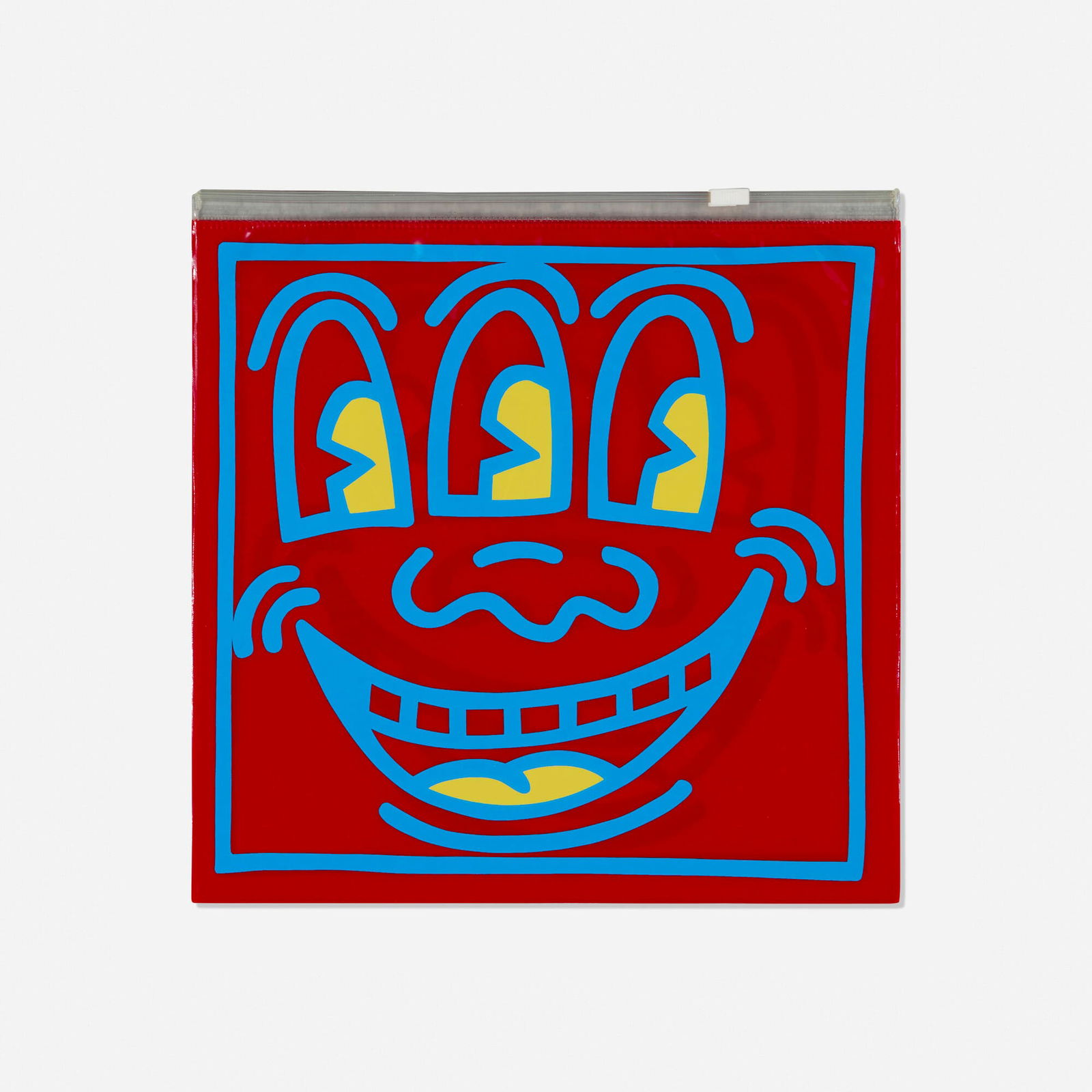 Keith Haring, Pop Shop toiletry bag: Keith Haring Pop Shop toiletry bag c. 1980 plastic zippered pouch 10 h x 10 w x 0.25 d in (25 x 25 x 1 cm) This work will ship from Lambertville, New Jersey.