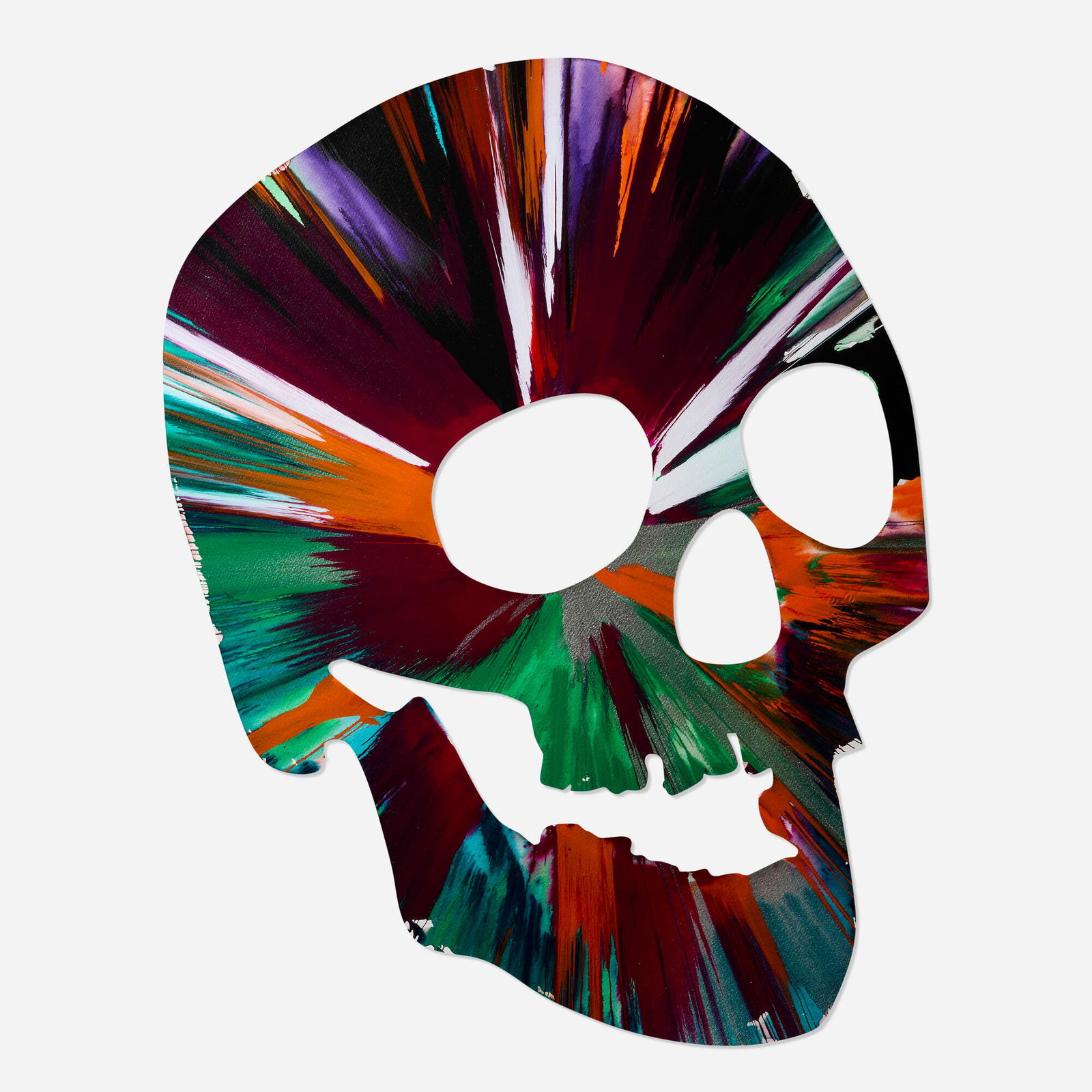 Damien Hirst, Skull Spin Painting: Damien Hirst Skull Spin Painting 2009 acrylic on paper 28 h x 19 w in (71 x 48 cm) This work was created with public collaboration at the Damien Hirst Spin Workshop to celebrate the opening of