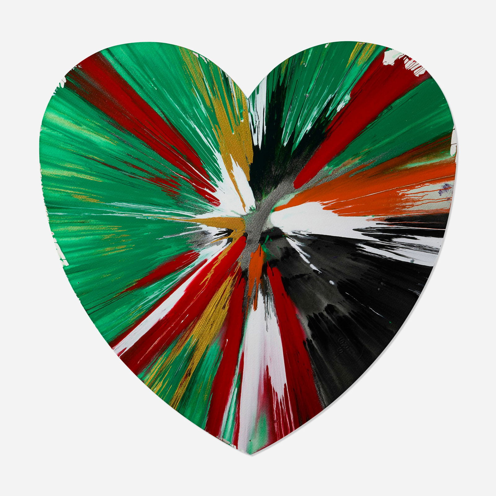 Damien Hirst, Heart Spin Painting: Damien Hirst Heart Spin Painting 2009 acrylic on paper 20.125 h x 20.375 w in (51 x 52 cm) This work was created with public collaboration at the Damien Hirst Spin Workshop to celebrate the