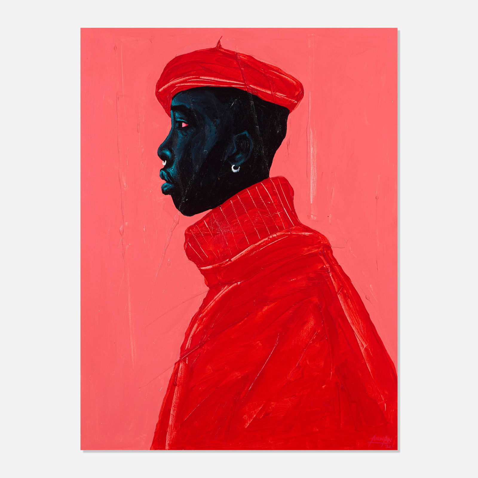 Annan Affotey, Orange Beret: Annan Affotey Orange Beret 2020 oil on canvas 31 h x 23.25 w in (79 x 59 cm) Signed, titled and dated to verso 'Francis Annan Affotey Orange Beret 2020'. This work will ship from Lambertville,