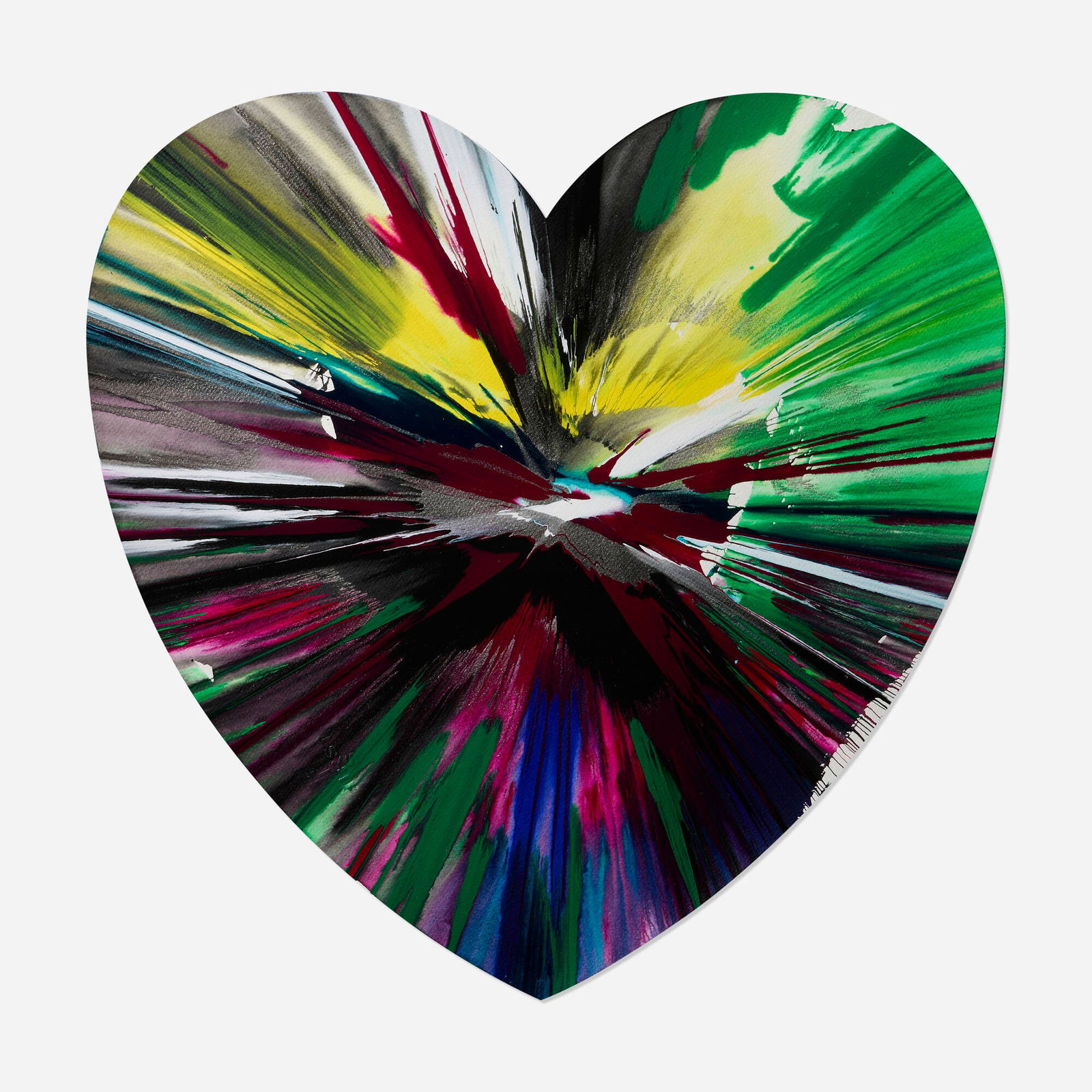 Damien Hirst, Heart Spin Painting: Damien Hirst Heart Spin Painting 2009 acrylic on paper 20.125 h x 20.375 w in (51 x 52 cm) This work was created with public collaboration at the Damien Hirst Spin Workshop to celebrate the