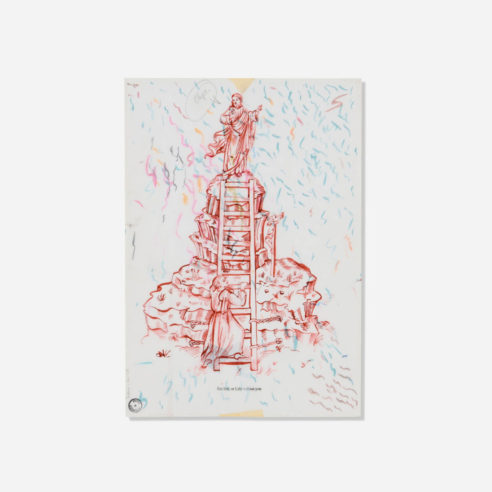 David Godbold, Ohps!: David Godbold Ohps! 2007 ink and computer print out on tracing paper laid over found paper 11.5 h x 8.125 w in (29 x 21 cm) Dated and inscribed to lower left 'Dublin - Jan '07' with artist's