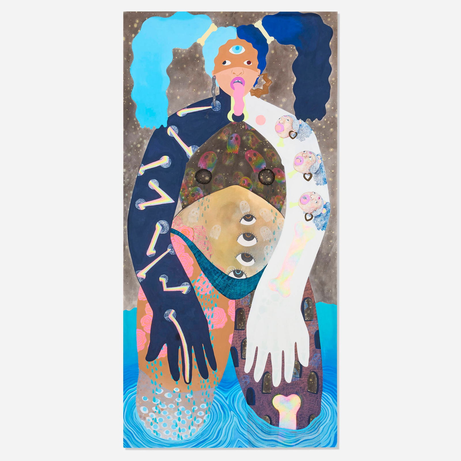 Amaryllis Dejesus Moleski, Creature of the Grey Lagoon: Amaryllis Dejesus Moleski Creature of the Grey Lagoon 2020 gouache, acrylic and colored pencil on paper 72 h x 35.5 w in (183 x 90 cm) Provenance: Luce Gallery, Turin | Private Collection 