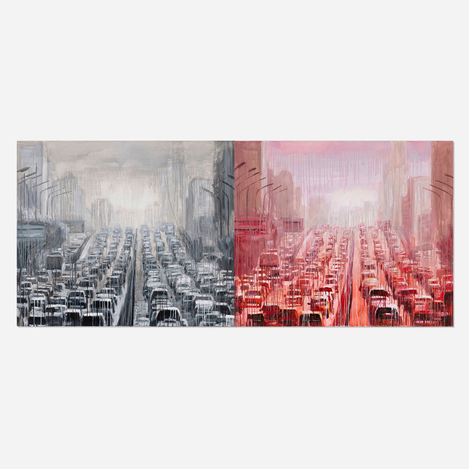 Sheng Qi, Beijing Jam (diptych): Sheng Qi Beijing Jam (diptych) 2007 acrylic on canvas each: 43 h x 50.875 w in (109 x 129 cm) overall: 43 h x 101.75 w in (109 x 258 cm) Signed, titled and dated to verso of each panel 'Sheng Qi