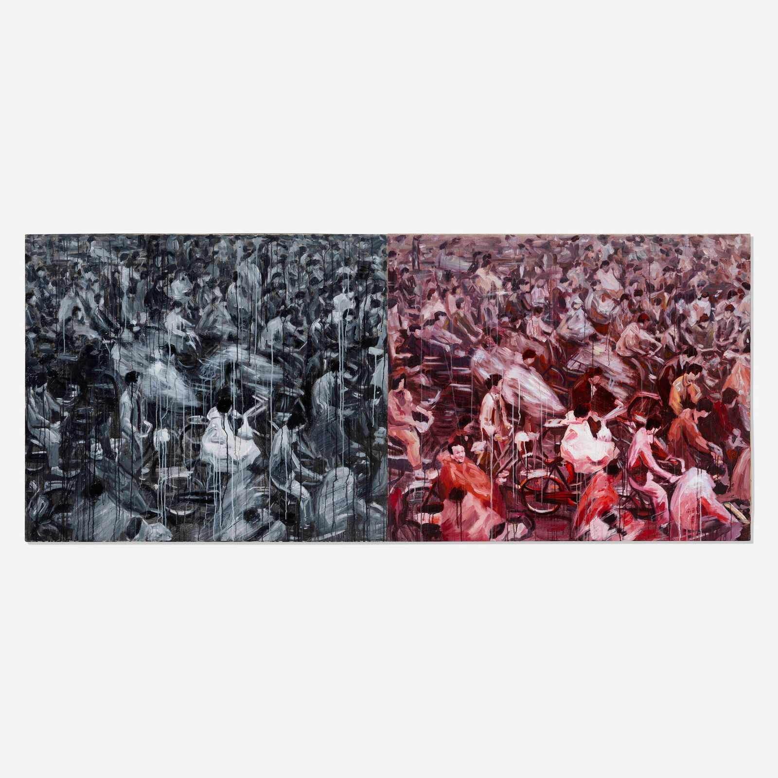 Sheng Qi, Bicycle (Diptych): Sheng Qi Bicycle (Diptych) 2007 acrylic on canvas mounted to board each panel: 43.25 h x 51.125 w in (110 x 130 cm) Provenance: F2 Gallery, Hong Kong | Acquried from the previous in 2008 by the