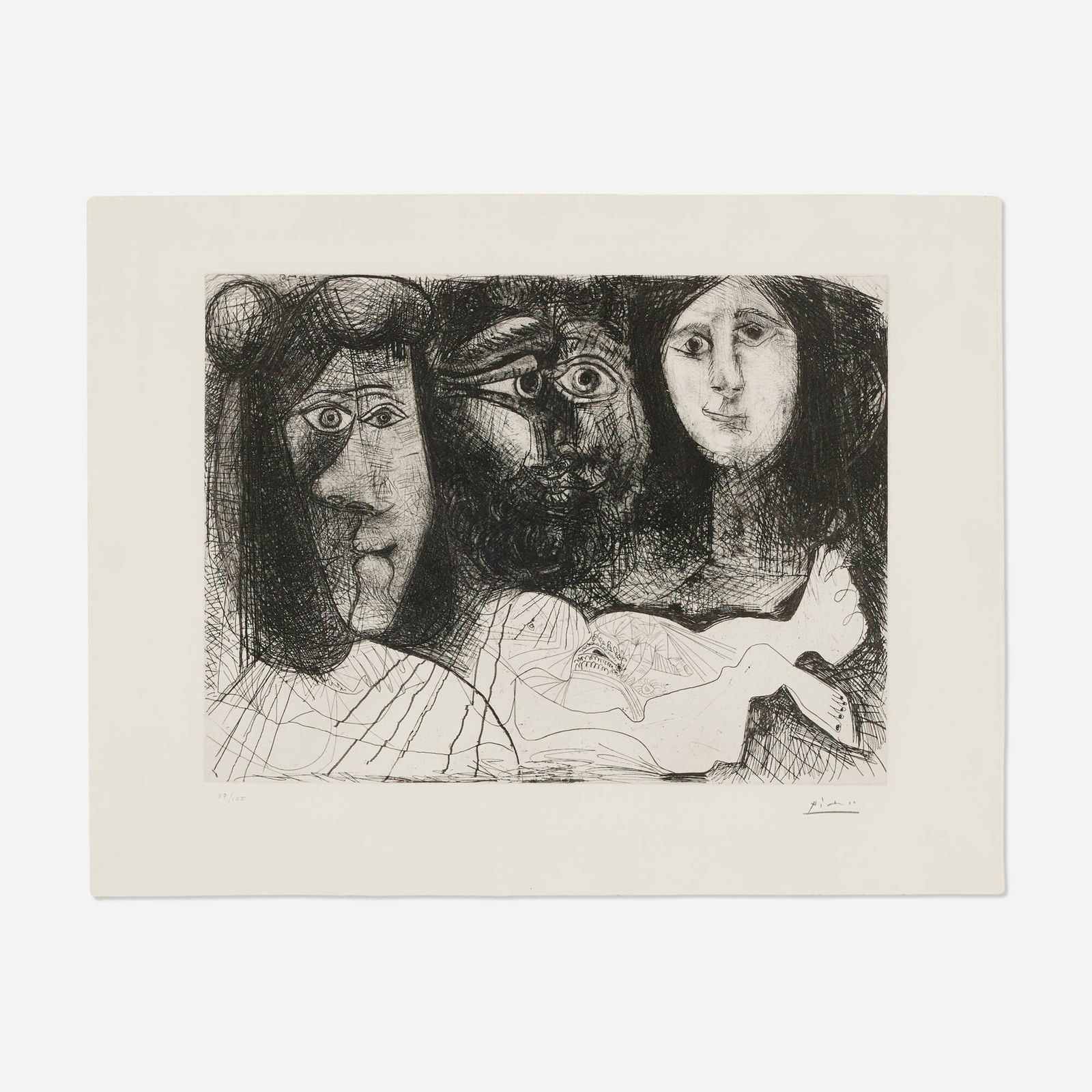 Pablo Picasso, La chute d'Icare: Pablo Picasso La chute d'Icare 1972etching and drypoint on BFK Rives image: 14.25 h x 19.25 w in (36 x 49 cm) sheet: 19.75 h x 25.875 w in (50 x 66 cm) Signed and numbered to lower edge '87