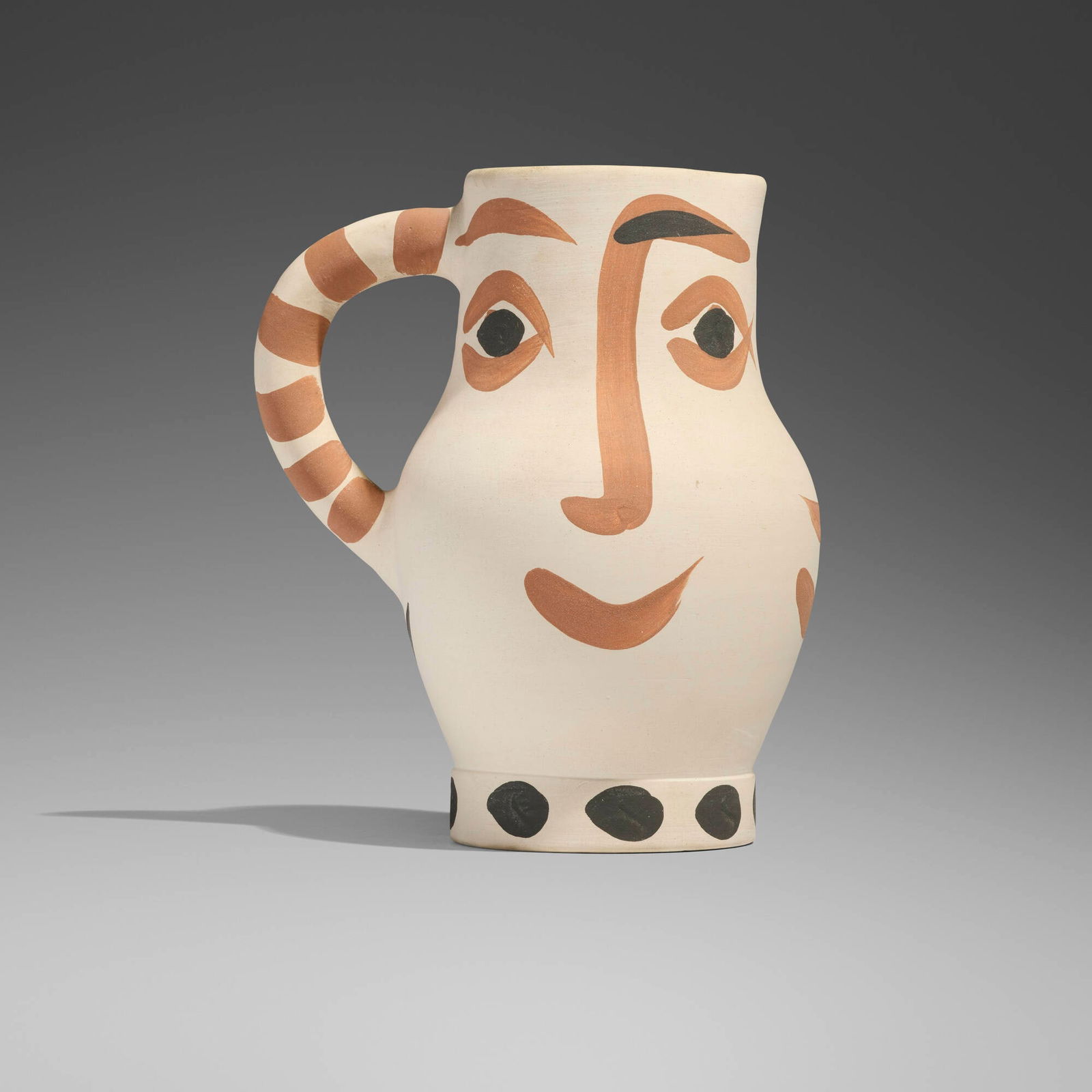 Pablo Picasso, Quatres visages: Pablo Picasso Quatres visages 1959white earthenware with engobe decoration 9.25 h x 7.75 w x 5.75 d in (23 x 20 x 15 cm) Impressed studio marks to underside 'Madoura Plein Feu' and 'Edition Pi