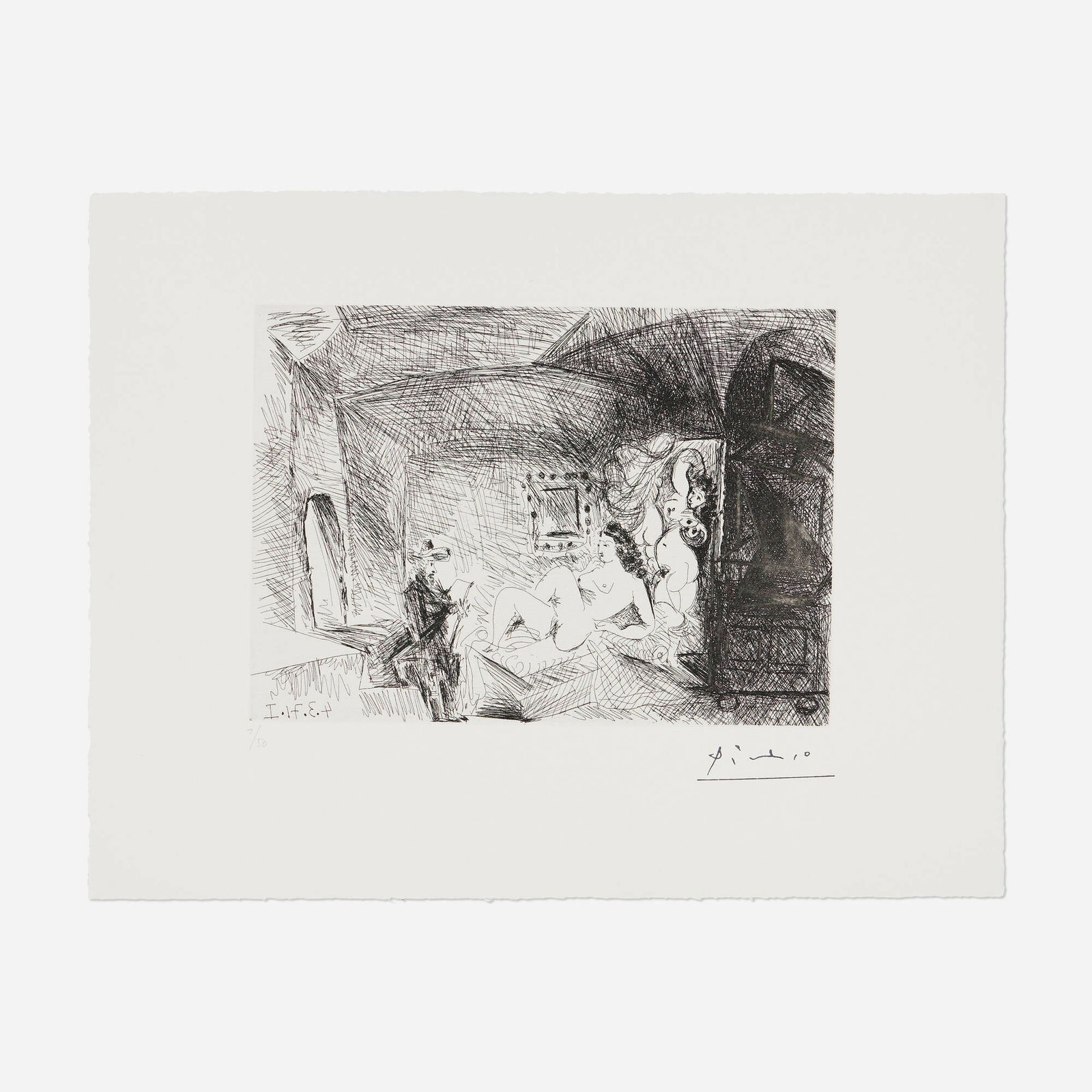 Pablo Picasso, Peintre, modele et toile dans une piece voute du XVII siecle (from La serie 156): Pablo Picasso Peintre, modele et toile dans une piece voute du XVII siecle (from La serie 156) 1971 / 1978etching on BFK Rives image: 5.875 h x 8.125 w in (15 x 21 cm) sheet: 9.875 h x 12.75 w in