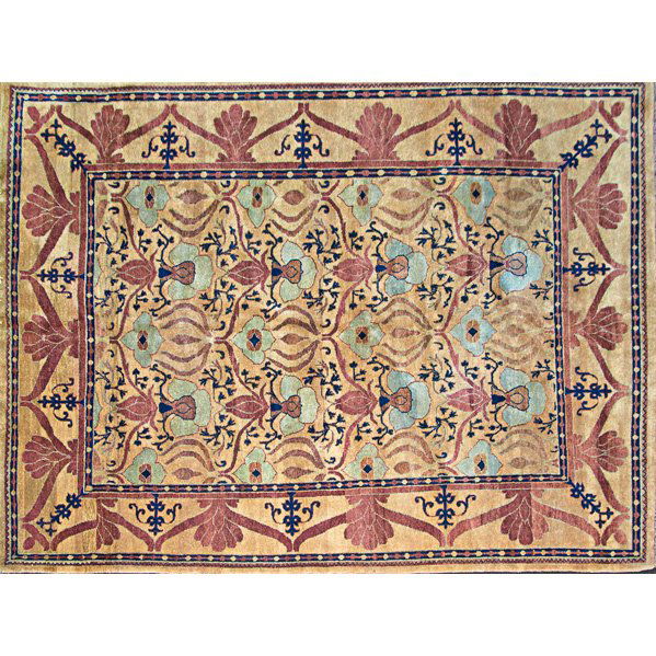 STYLE OF WILLIAM MORRIS Contemporary rug: STYLE OF WILLIAM MORRIS Contemporary room-size hand-knotted rug, floral pattern on oatmeal ground; Unmarked; 8' 11" x 12'