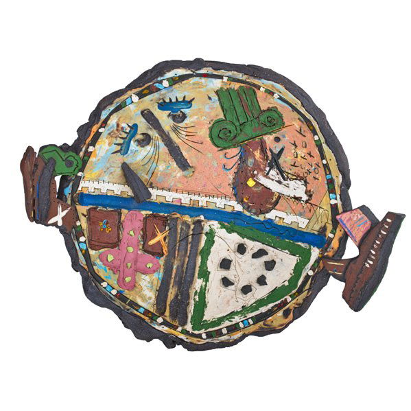 DON REITZ Slip-painted, carved, and glazed bowl: DON REITZ (b. 1929) Slip-painted, carved, and glazed stoneware bowl, Alfred, NY; Signed; 6 1/2" x 19"