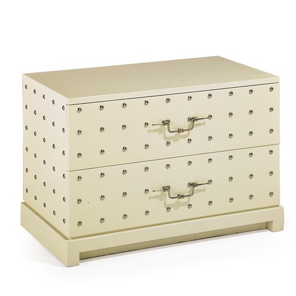 TOMMI PARZINGER Small studded cabinet: TOMMI PARZINGER (1903 - 1981) PARZINGER ORIGINALS Small studded cabinet, USA, 1950s; Lacquered wood, nickeled brass; Unmarked; 21" x 31" x 17 1/2"