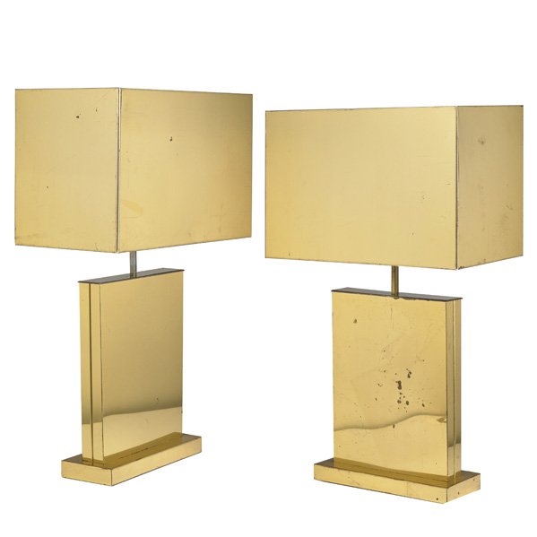 C. JERE Pair of brass table lamps: C. JERE ARTISAN HOUSE Pair of brass table lamps, Los Angeles, CA, 1976; One signed and dated; Brass, single sockets; Overall: 35 1/2" x 21" x 12"