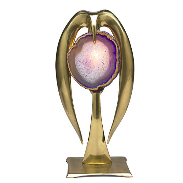 WILLY DARO Fine sculptural table lamp: WILLY DARO Fine sculptural table lamp, France, 1970s; Patinated brass, agate; Stamped logo; 15 1/4" x 7 1/4" x 6"