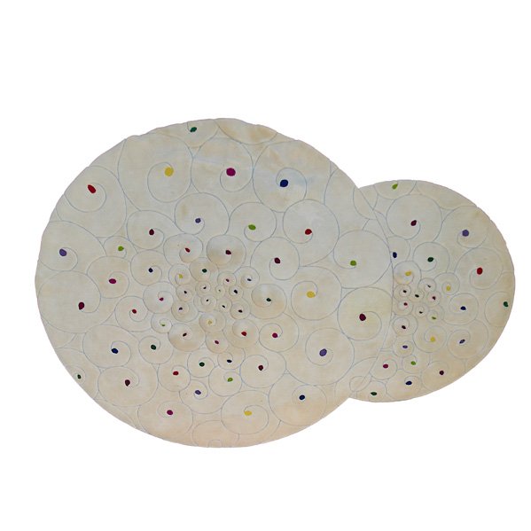 EDWARD FIELDS Large rug, "Soft Shells": EDWARD FIELDS Sculpted pile wool area rug, "Soft Shells," Long Island, NY, 1970s; Fabric label; 146" x 107"