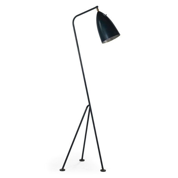 GRETA MAGNUSSON GROSSMAN Floor lamp: GRETA MAGNUSSON GROSSMAN (1906 - 1999) RALPH O. SMITH Adjustable floor lamp, USA, 1950s; Enameled steel, enameled aluminum, brass, single socket; Unmarked; As shown: 49 3/4" x 14" x 14"
