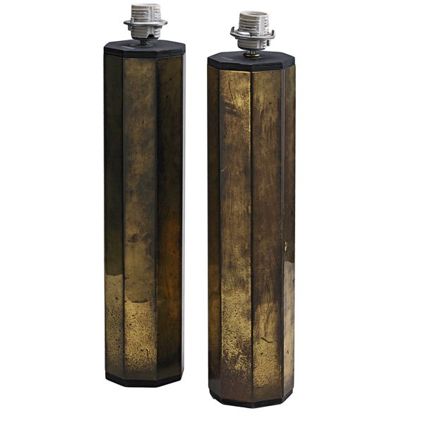 HANS-AGNE JAKOBSSON Pair of table lamps: HANS-AGNE JAKOBSSON (b. 1919) HANS-AGNE JAKOBSSON OF SWEDEN Pair of table lamps, Sweden, 1960s; Brass, ebonized wood, single sockets; Paper labels to both; Bases only: 17 1/2" x 4 1/2" x 4 1/2"