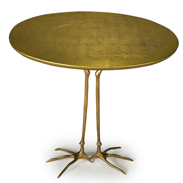 MERET OPPENHEIM Traccia table: MERET OPPENHEIM (1913 - 1985) SIMON INTERNATIONAL/DINO GAVINA Traccia table, Ultramobile Collection, Italy, 1970s; Gold leaf, wood, cast bronze; Manufacturer"s label; 25" x 26 3/4" x 20 3/4"