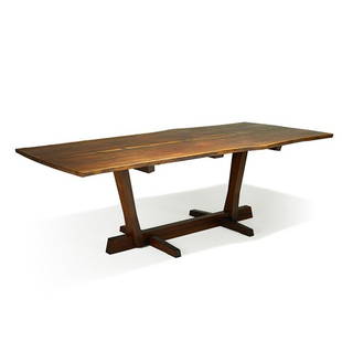 GEORGE NAKASHIMA Fine Conoid dining table: GEORGE NAKASHIMA (1905 - 1990) NAKASHIMA STUDIOS Fine Conoid dining table, New Hope, PA, 1979; American black walnut, rosewood; Signed with client's name; 28 1/2" x 90" x 43 1/2" Provenance available: