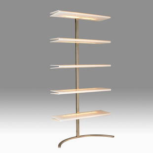 PHILLIP ENFIELD Illuminated etagere: PHILLIP ENFIELD (1914 - 2004) Illuminated etagere, New York, 1970s; Acrylic, stainless steel; Unmarked; 76" x 36" x 16 1/2" Provenance: Family of the designer